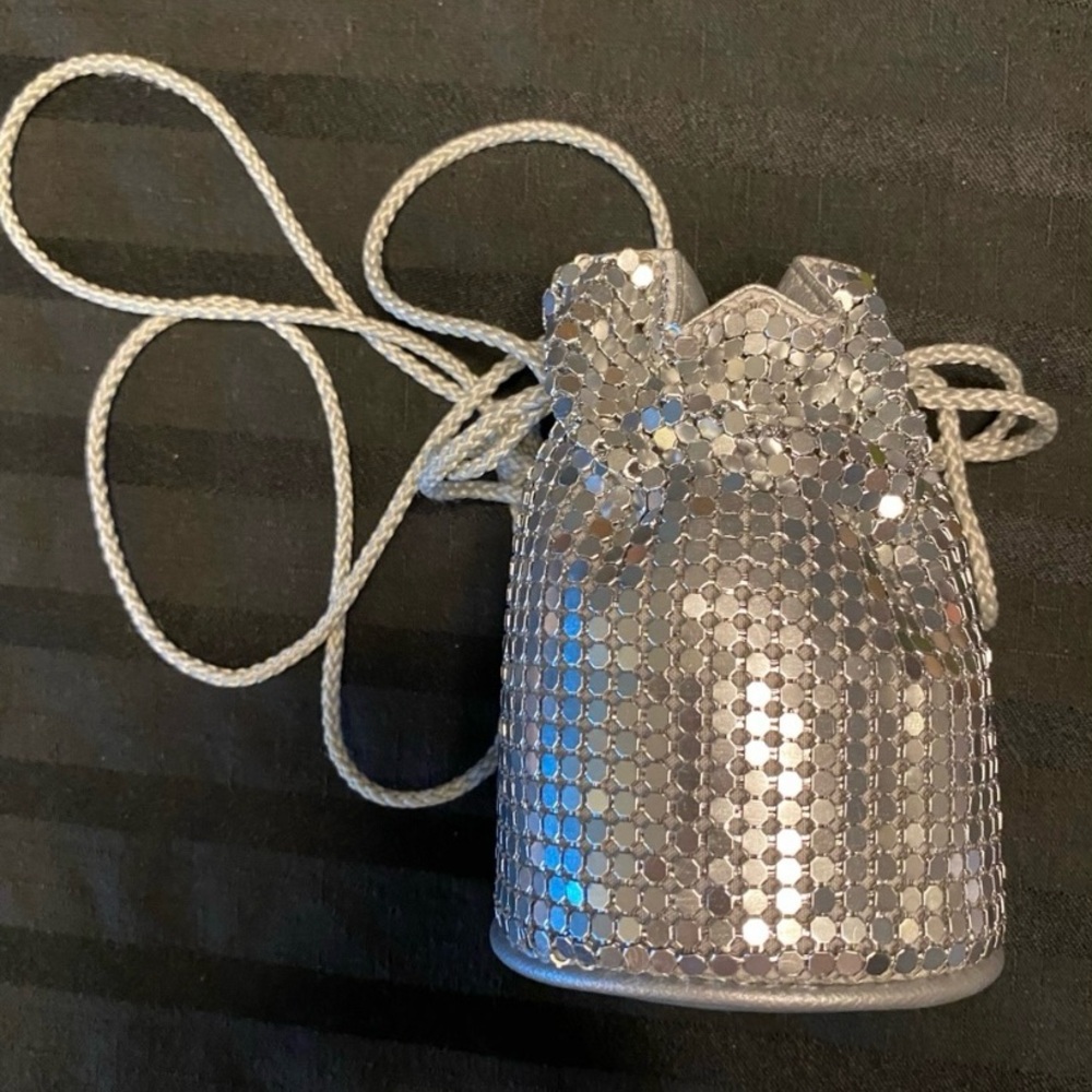 Small Silver Sequin Drawstring Purse